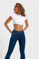 N.O.W® Denim - High Waisted - Kick Flare - Dark Blue + Yellow Stitching