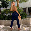 N.O.W® Denim - High Waisted - Kick Flare - Dark Blue + Yellow Stitching