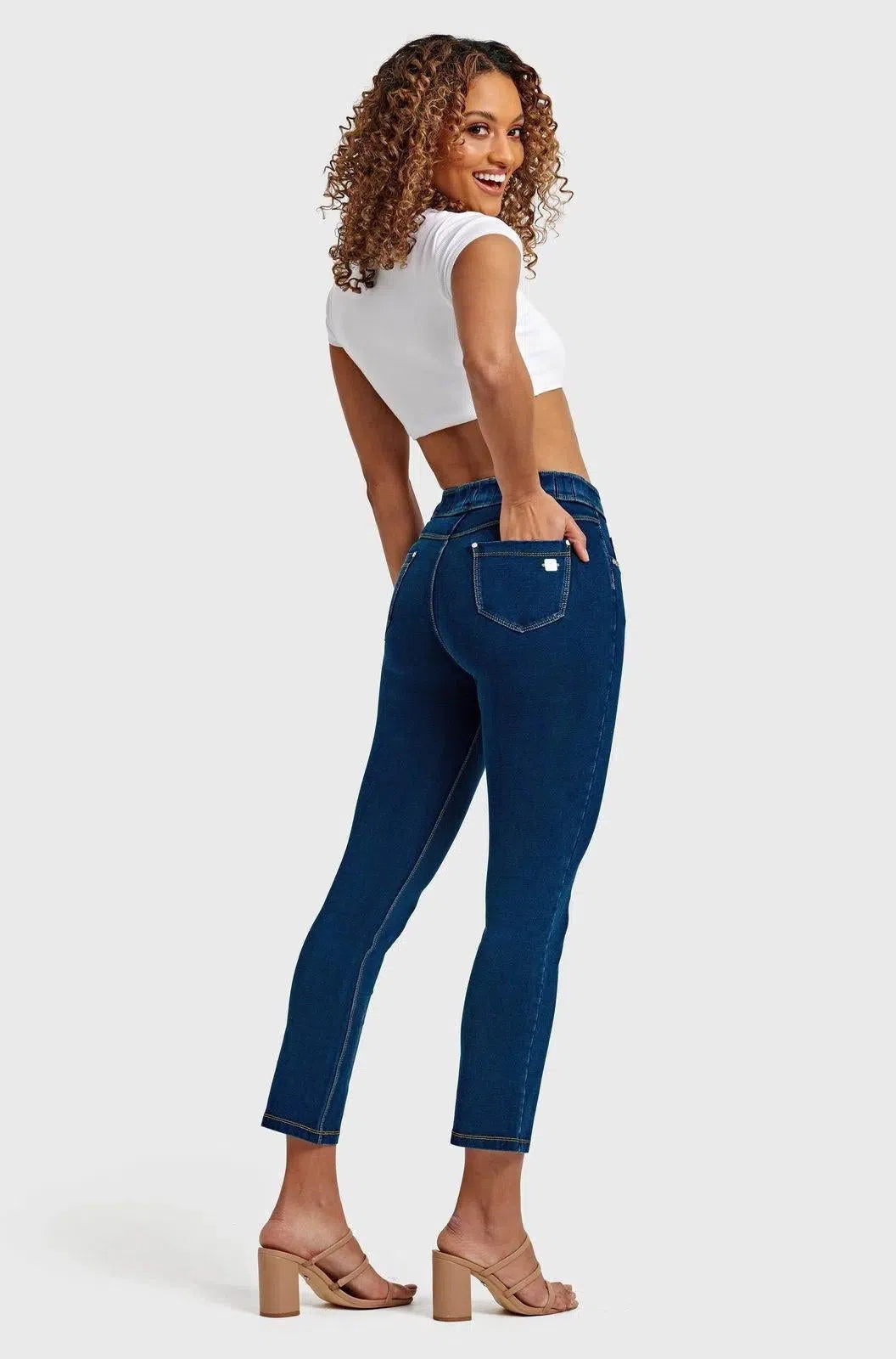 N.O.W® Denim - High Waisted - Kick Flare - Dark Blue + Yellow Stitching