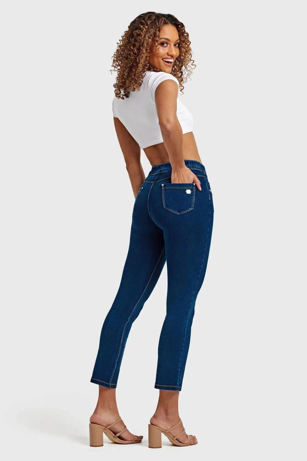 N.O.W® Denim - High Waisted - Kick Flare - Dark Blue + Yellow Stitching 1