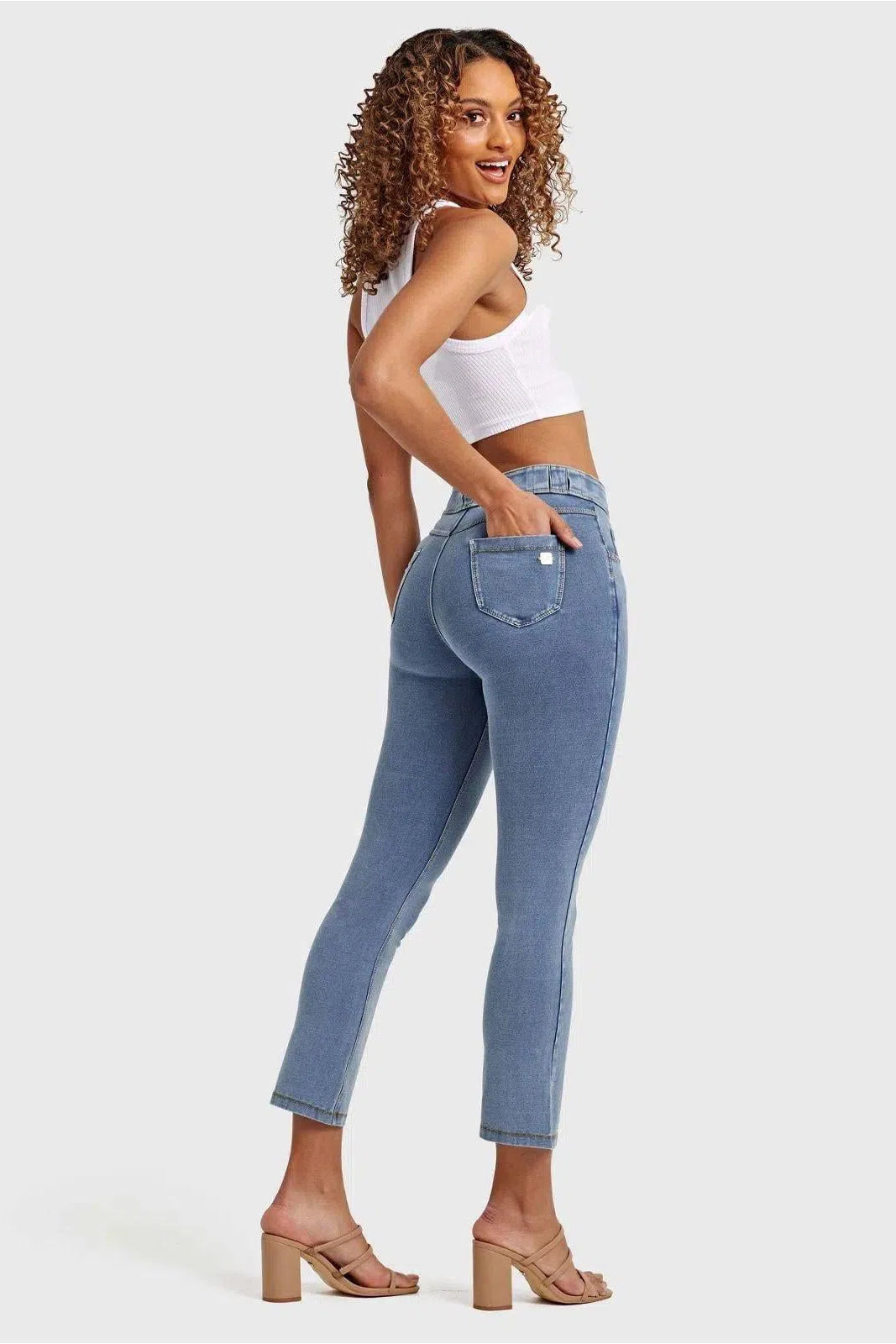 N.O.W® Denim - High Waisted - Kick Flare - Light Blue + Yellow Stitching 3