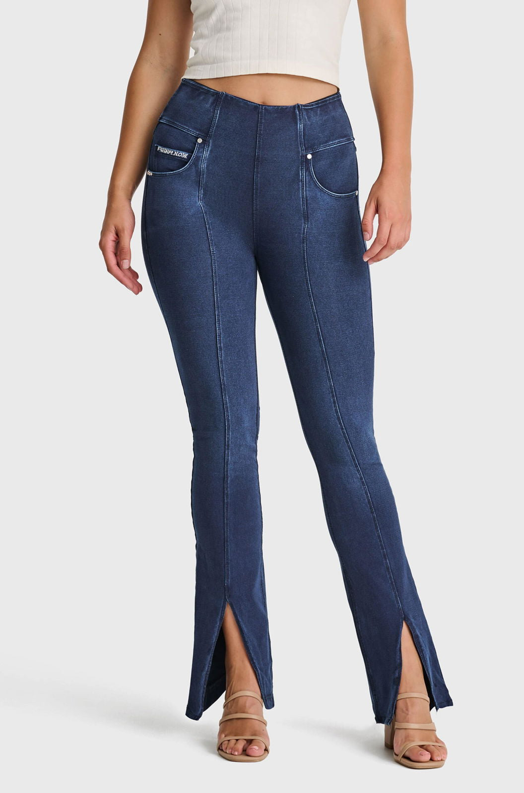 N.O.W® Denim - High Waisted - Petite Flare - Dark Blue + Blue Stitching