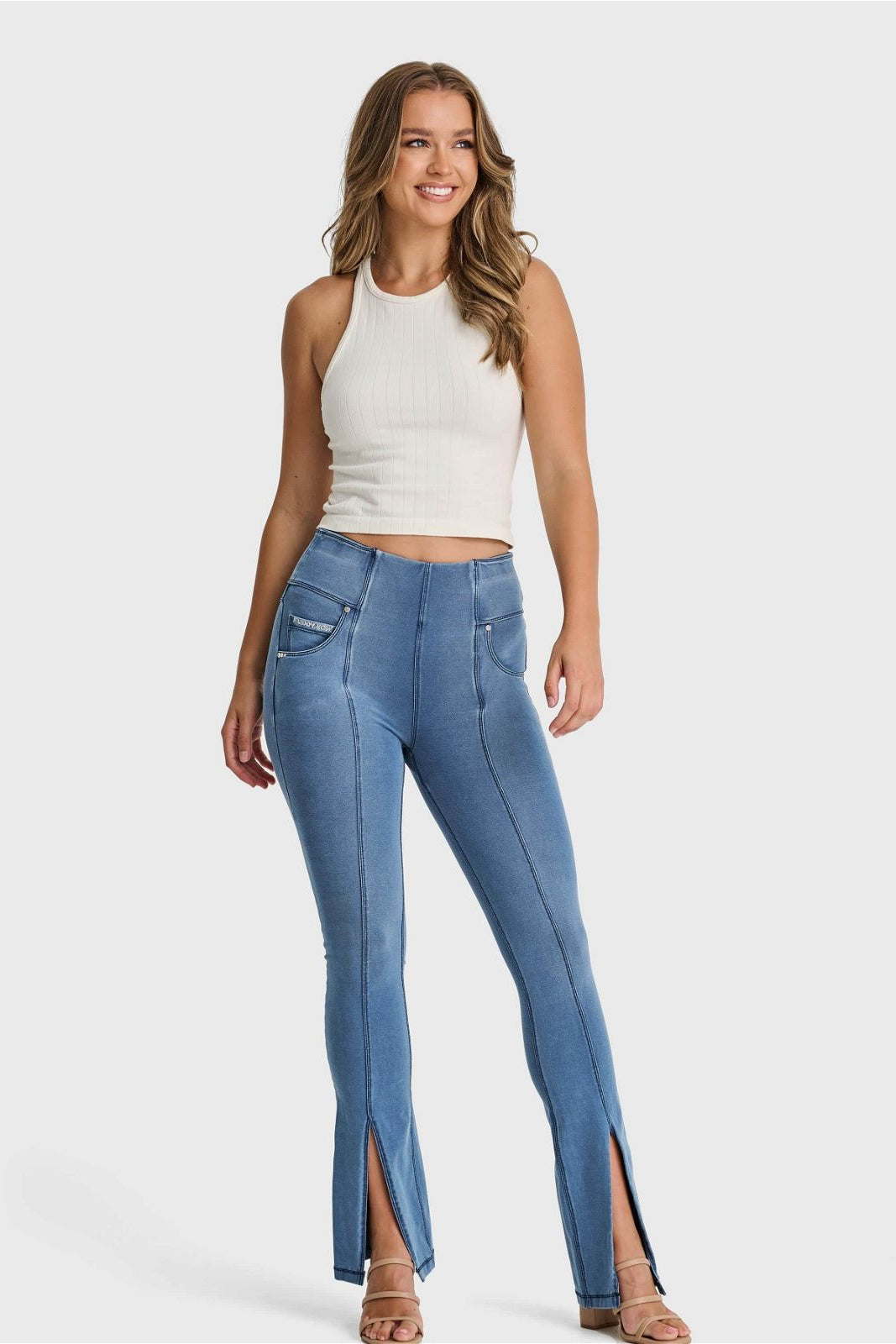 N.O.W® Denim - High Waisted - Petite Flare - Light Blue + Blue Stitching 3