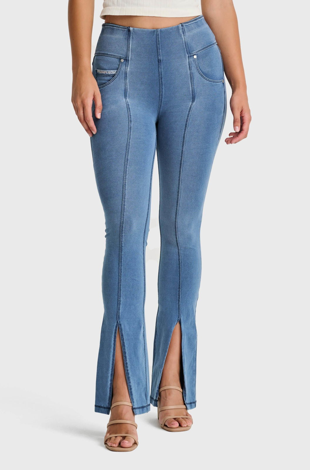 N.O.W® Denim - High Waisted - Petite Flare - Light Blue + Blue Stitching