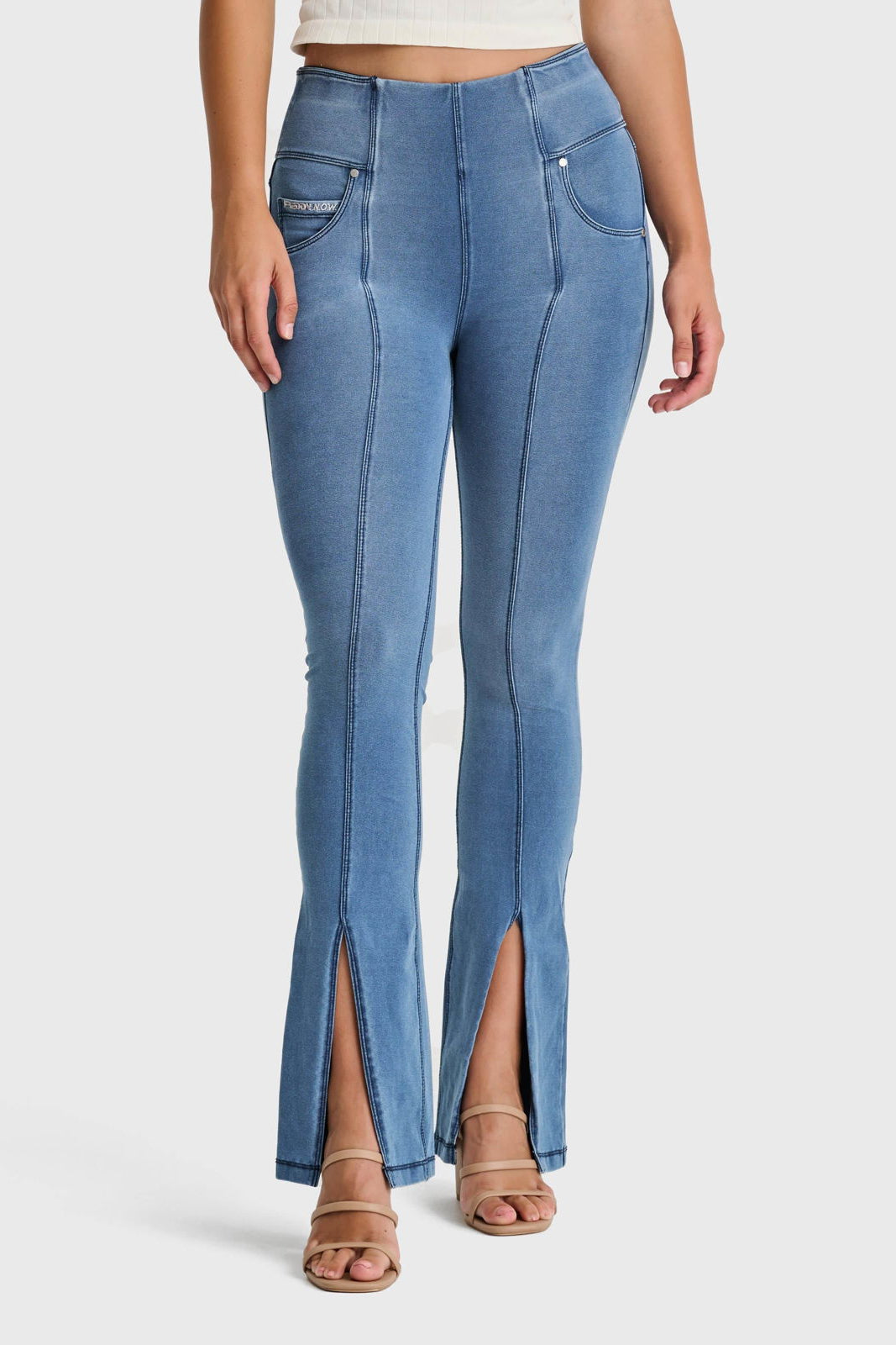 N.O.W® Denim - High Waisted - Petite Flare - Light Blue + Blue Stitching 1