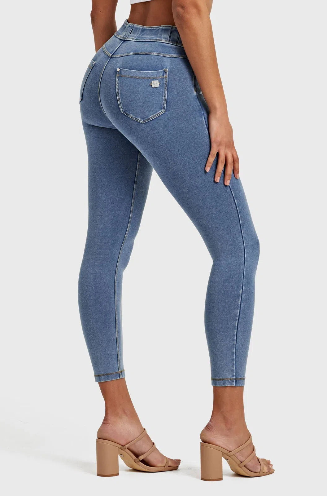 N.O.W® Denim - High Waisted - Petite Length - Light Blue + Yellow Stitching