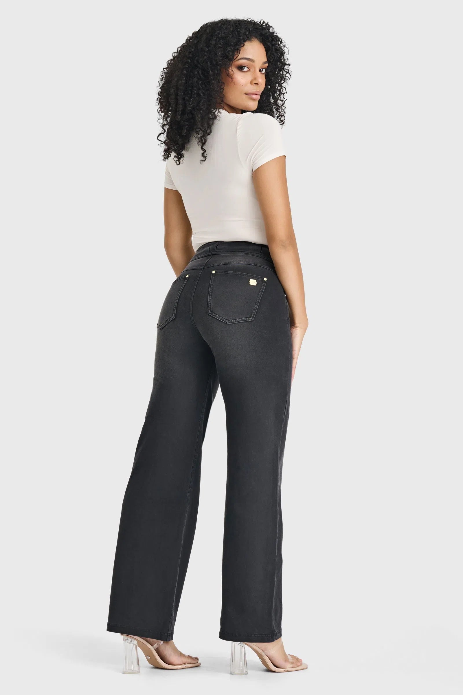 N.O.W® Denim Limited Edition - High Waisted - Wide Leg - Black + Black Stitching 3