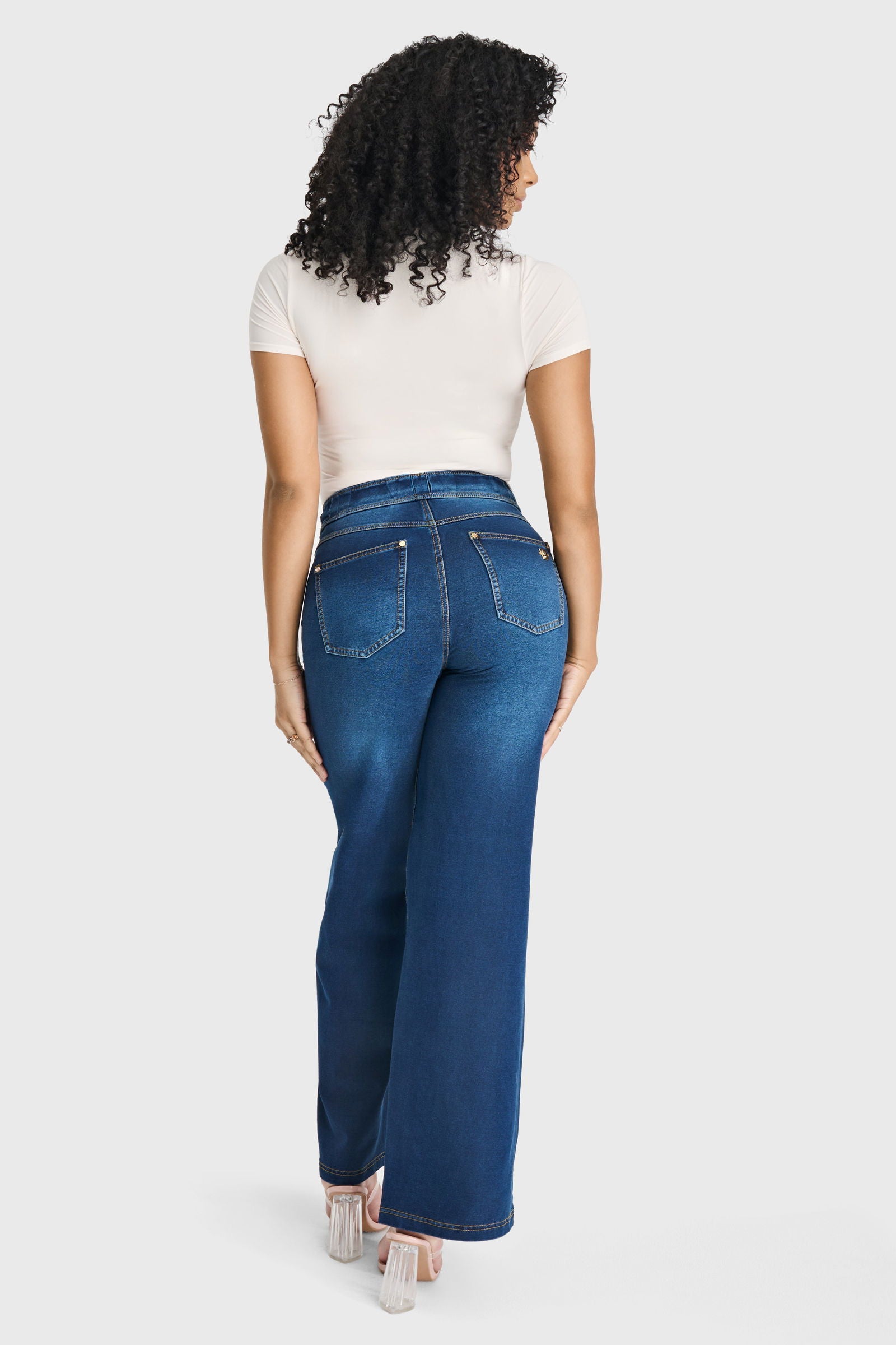 N.O.W® Denim Limited Edition - High Waisted - Wide Leg - Dark Blue + Yellow Stitching 3