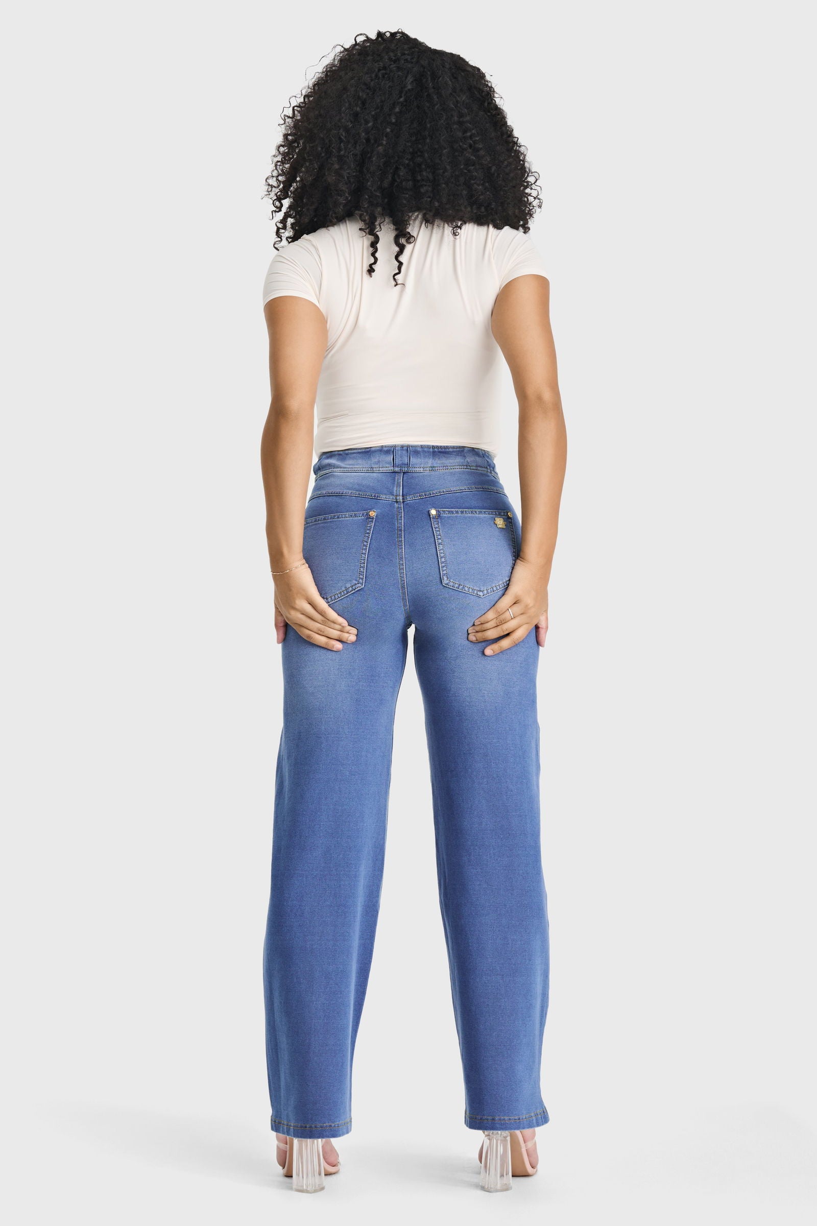 N.O.W® Denim Limited Edition - High Waisted - Wide Leg - Light Blue + Yellow Stitching 3