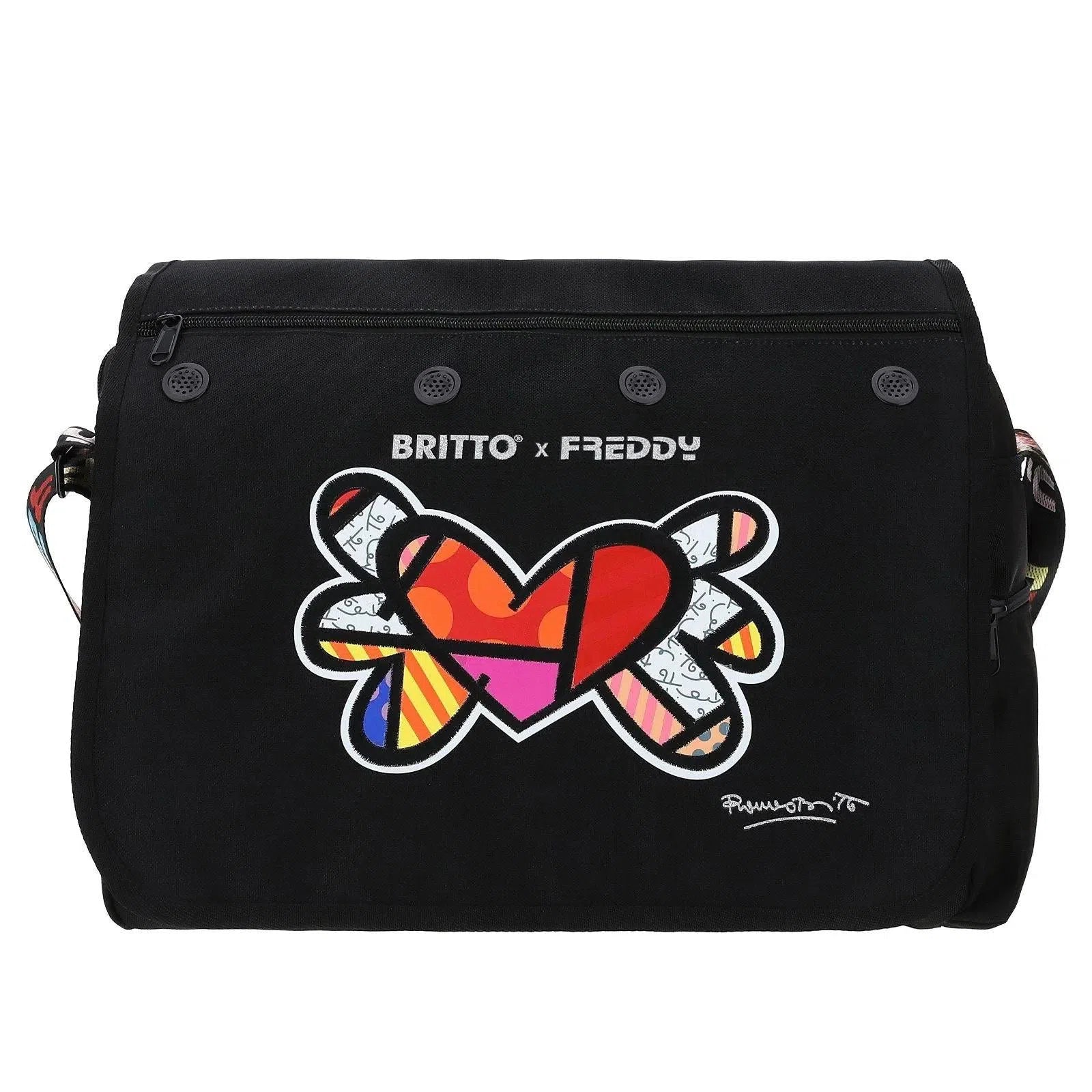 Nylon Messenger Bag - Romero Britto Collection - Heart Patch - Black 2