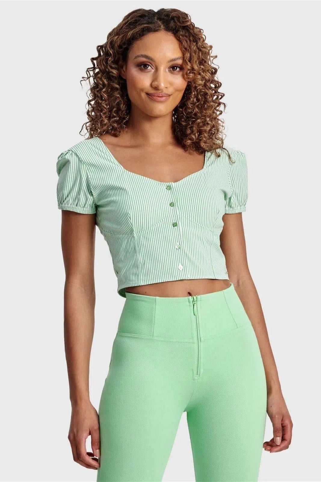 Pinstripe Crop - White + Green 2