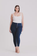 WRUP Cargo Denim - High Waisted - Petite Length - Dark Blue + Blue Stitching