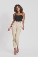 WRUP SNUG Distressed Jeans - High Waisted - Petite Length - Beige
