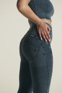 WRUP Denim Criss Cross Detail - High Waisted - Petite Length - Indigo Denim + Blue Stitching