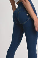 WRUP Denim - High Waisted - Petite Length - Dark Blue + Yellow Stitching