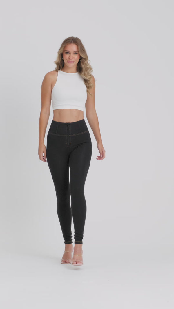WRUP Denim - High Waisted - Full Length - Black + Yellow