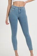N.O.W® Denim - High Waisted - Petite Length - Light Blue + Yellow Stitching