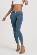WRUP Denim - Mid Rise - Petite Length - Light Blue + Blue Stitching