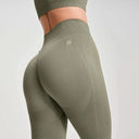 Seamless Active Leggings - High Waisted - Petite Length - Military Green