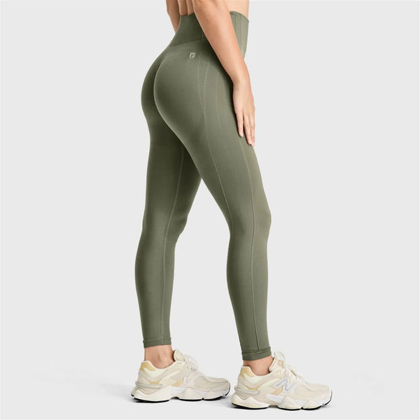 Seamless Active Leggings - High Waisted - Petite Length - Military Green