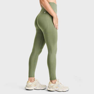 Seamless Active Leggings - High Waisted - Petite Length - Military Green