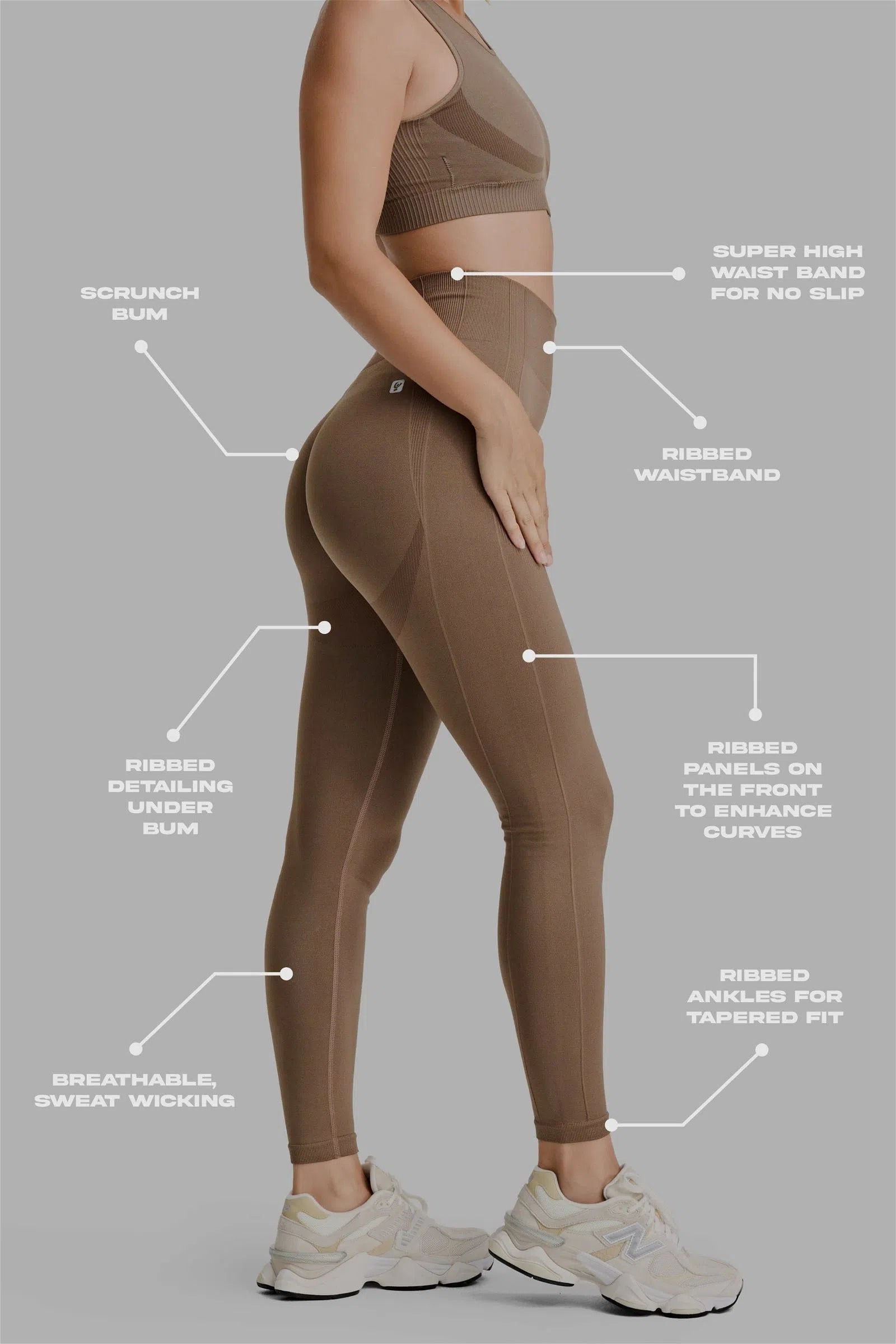 Seamless Active Leggings - High Waisted - Petite Length - Mocha 2