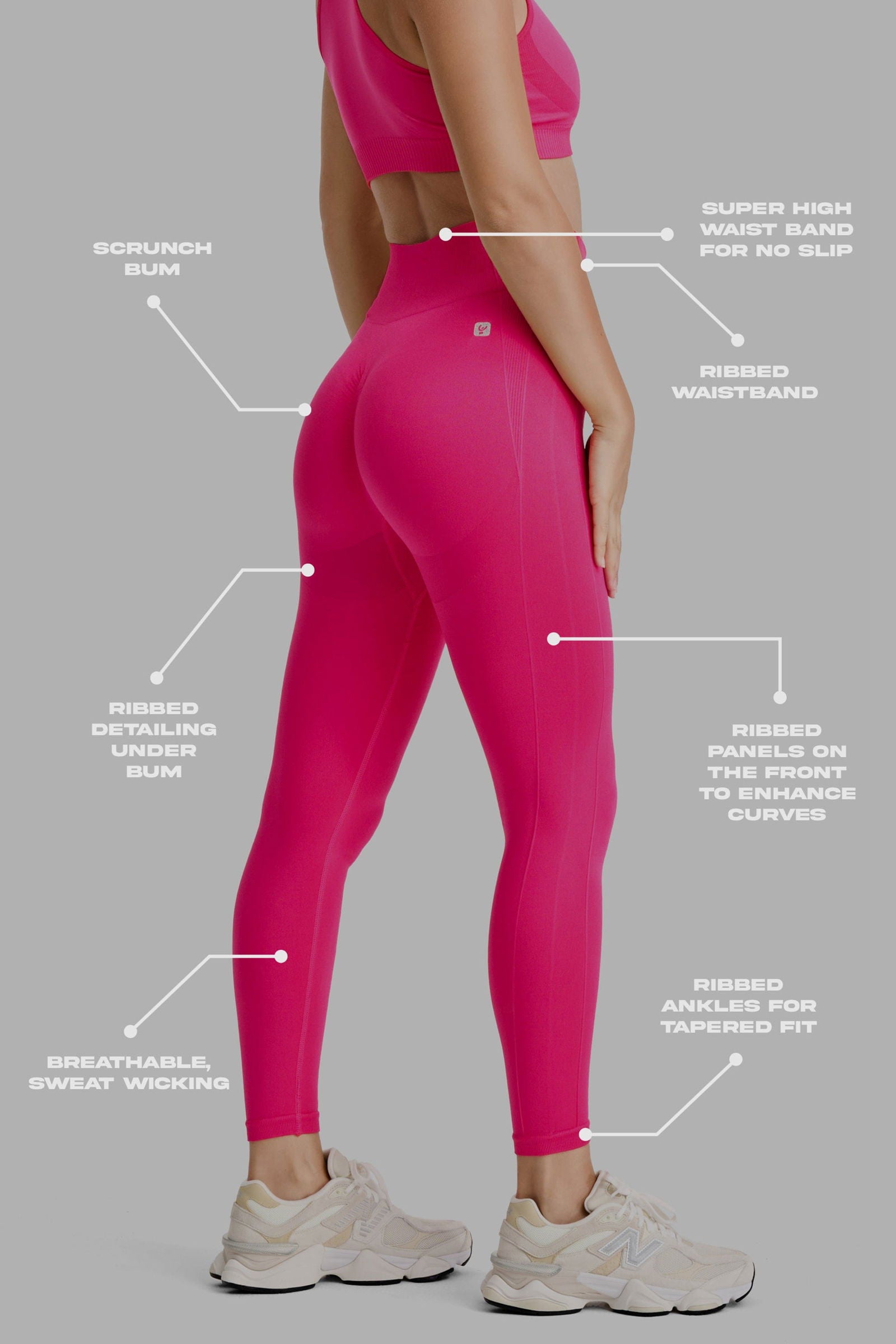 Seamless Active Leggings - High Waisted - Petite Length - Pink 2