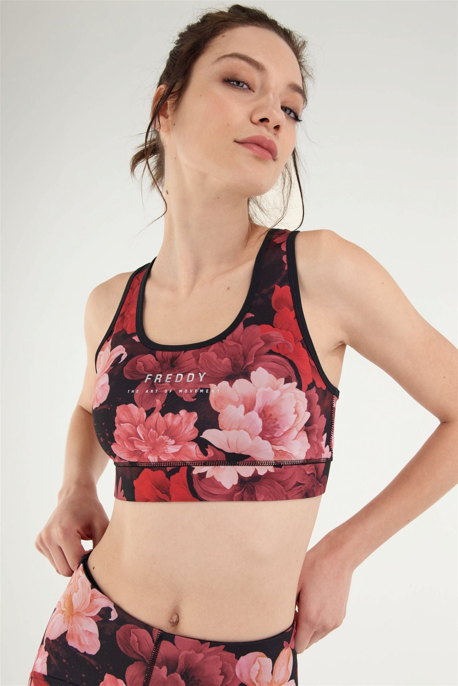 Sports Bra Allover Flower Print - Bordeaux 1