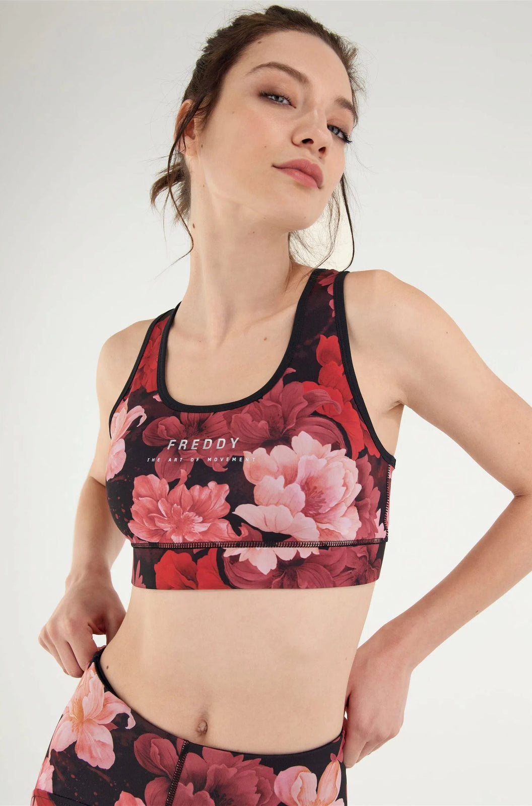 Sports Bra Allover Flower Print - Bordeaux