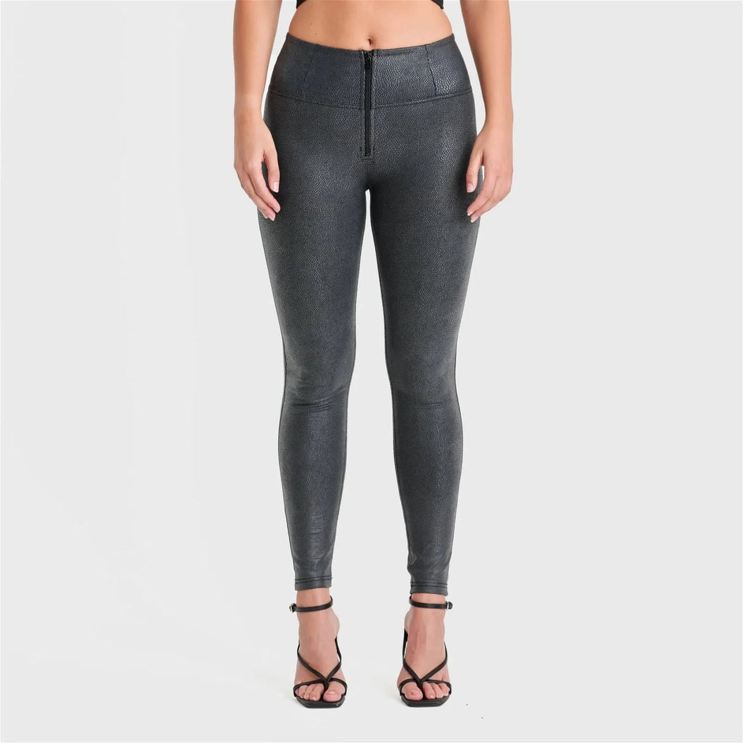 Black High Waisted Full Length WRUP Snake Skin Pants