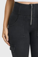 WRUP Cargo Denim - High Waisted - Petite Length - Black + Black Stitching