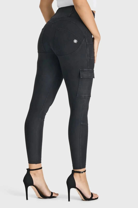 WRUP Cargo Denim - High Waisted - Ankle Length - Black + Black Stitching