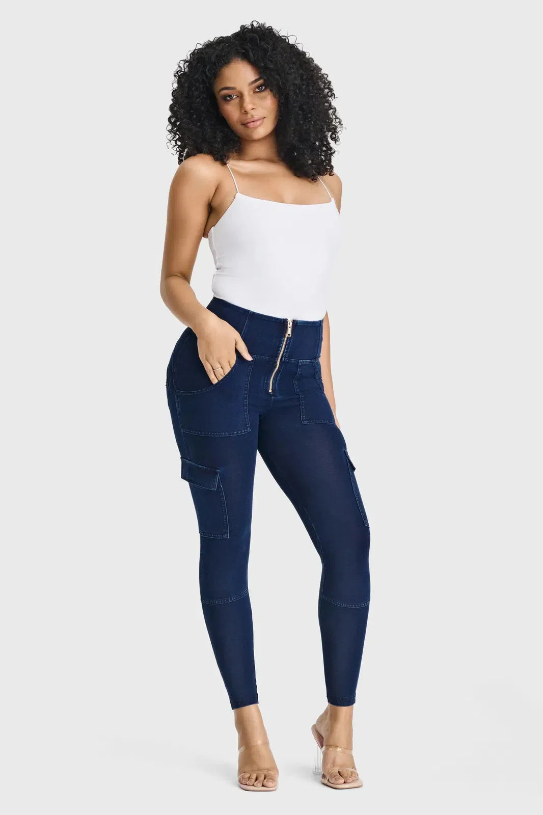 WR.UP® Cargo Denim - High Waisted - Petite Length - Dark Blue + Blue Stitching 2