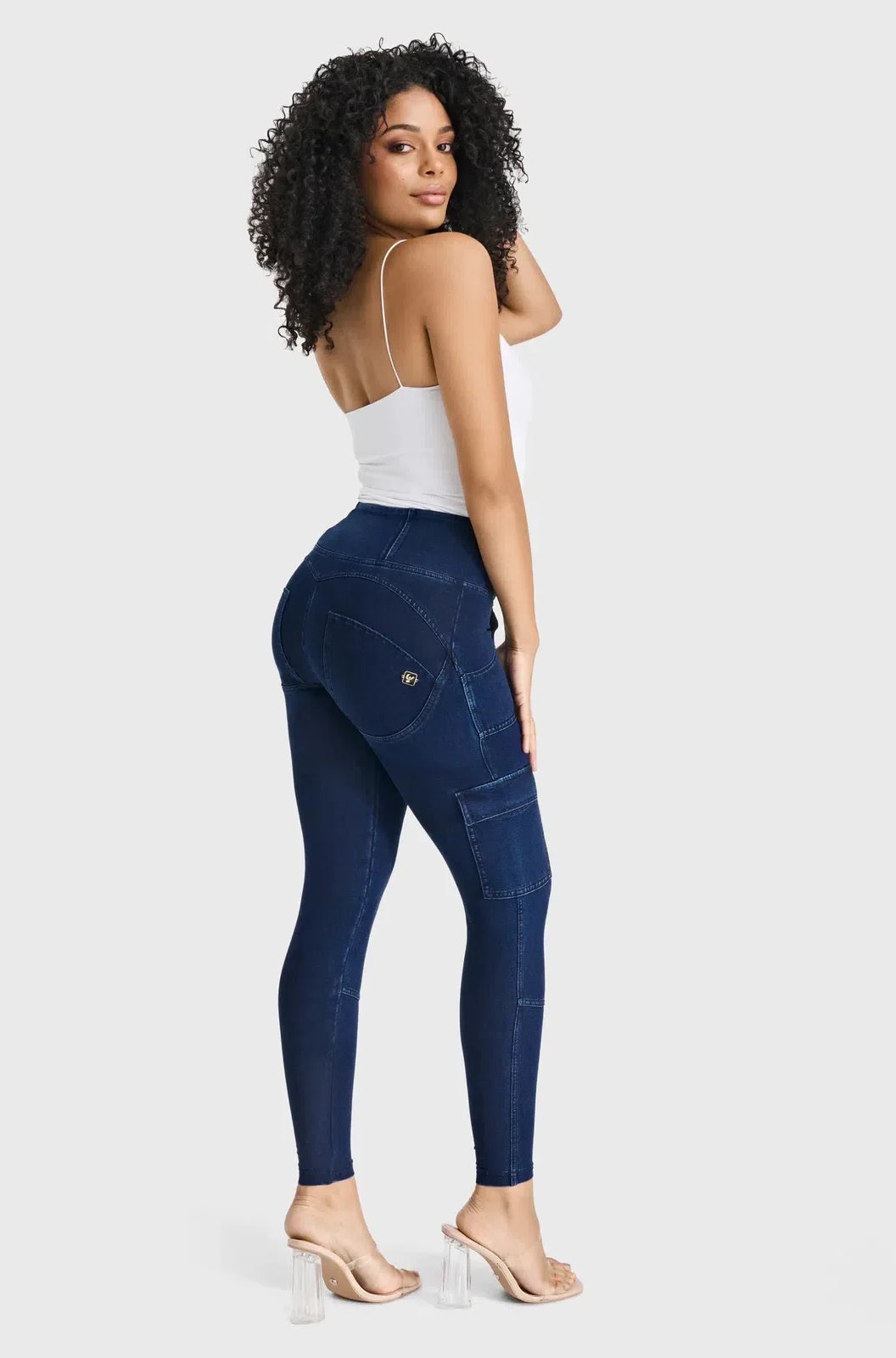 WR.UP® Cargo Denim - High Waisted - Petite Length - Dark Blue + Blue Stitching