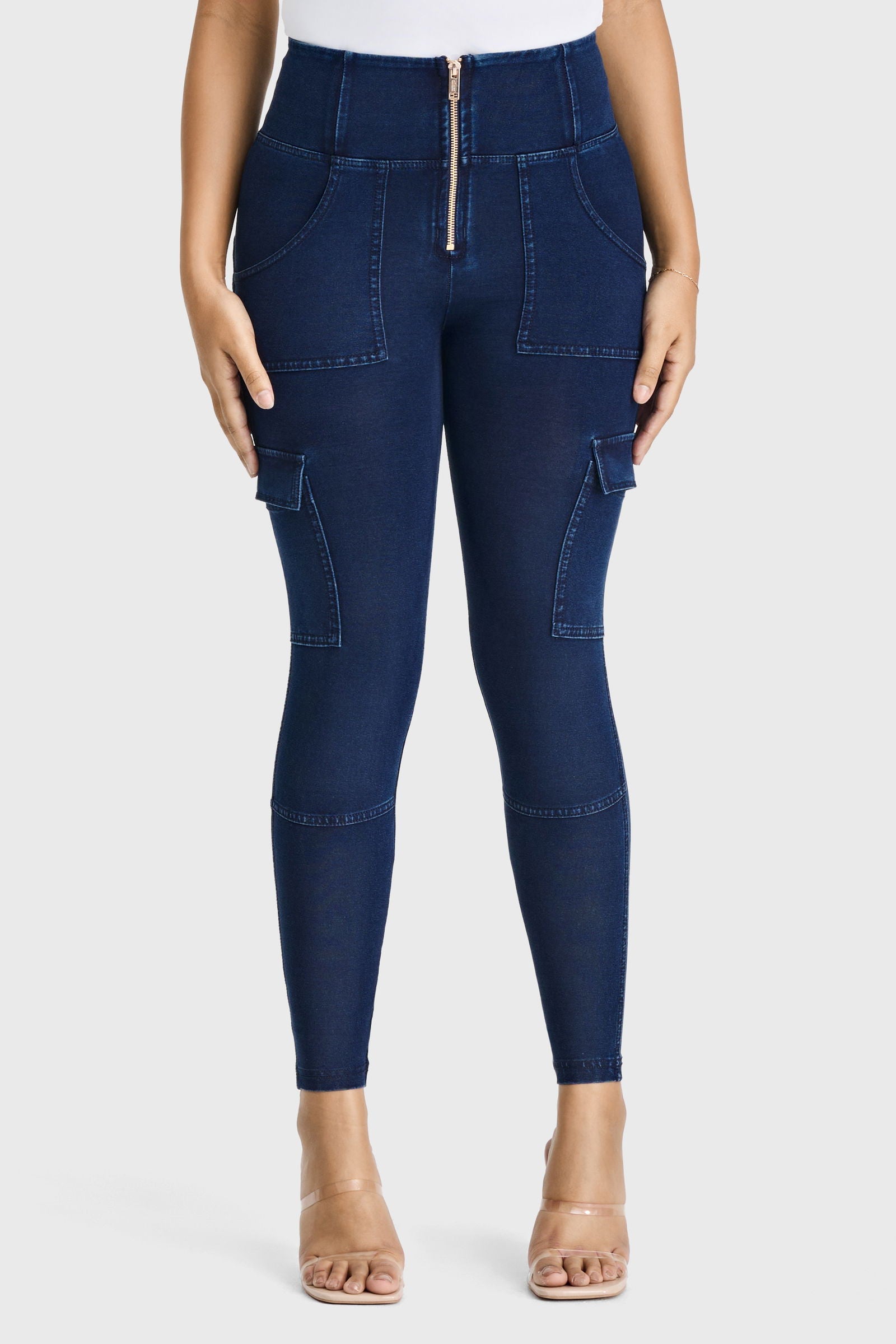 WR.UP® Cargo Denim - High Waisted - Petite Length - Dark Blue + Blue Stitching 3