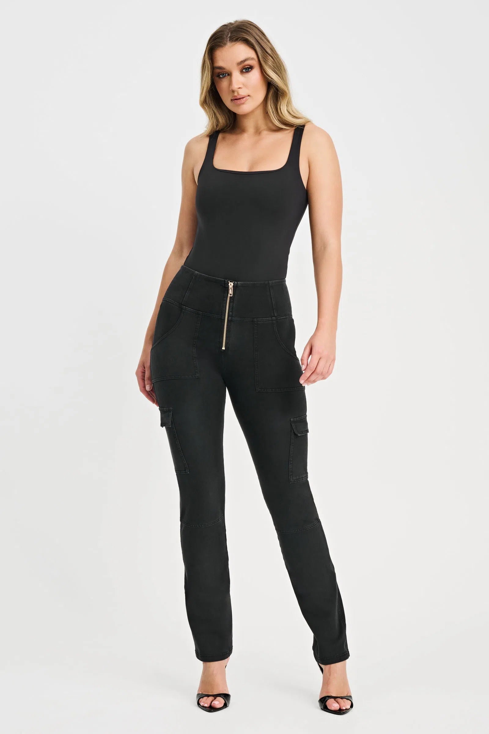 WR.UP® Cargo Denim - High Waisted - Straight Leg - Black + Black Stitching 2