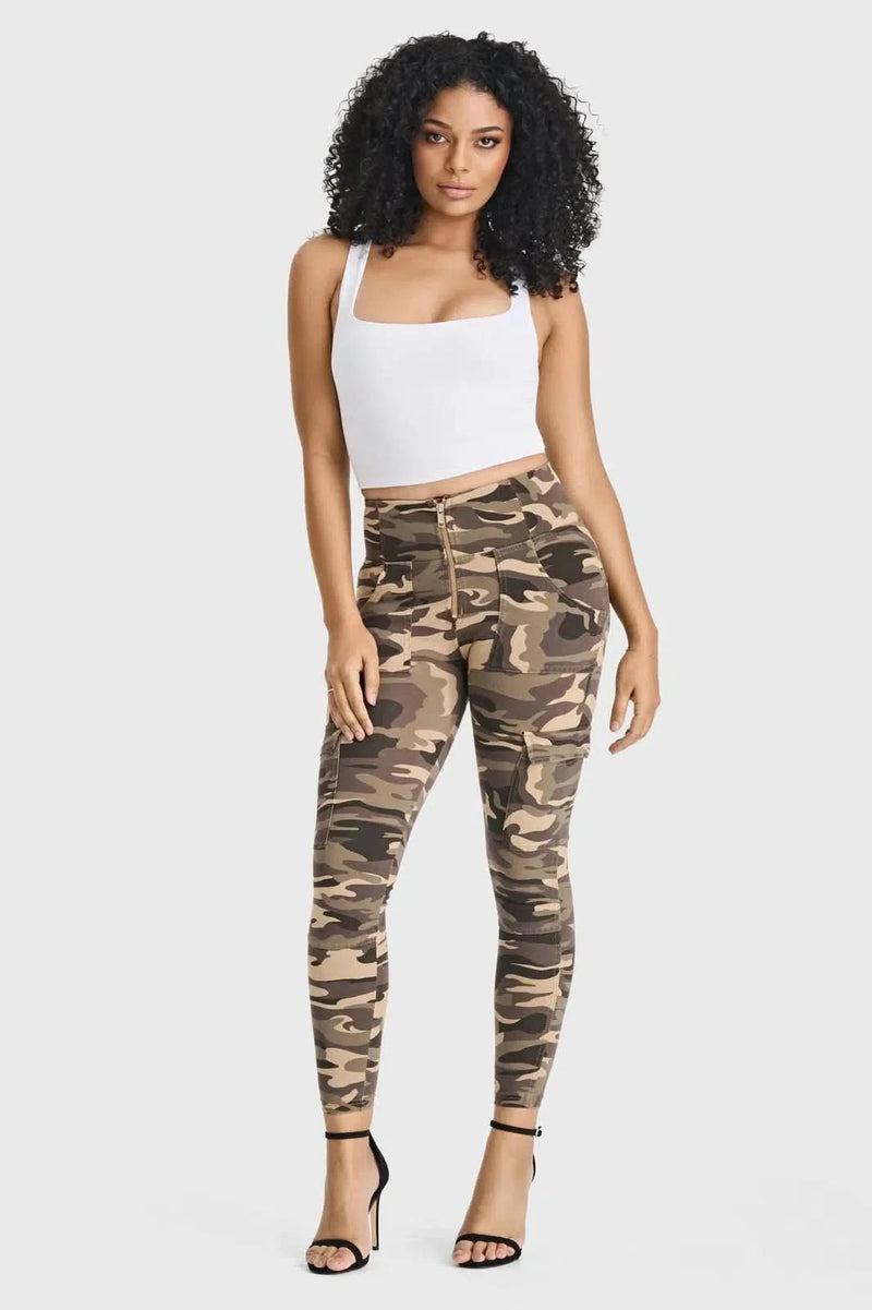 WRUP Cargo Fashion - High Waisted - Ankle Length - Brown Camo