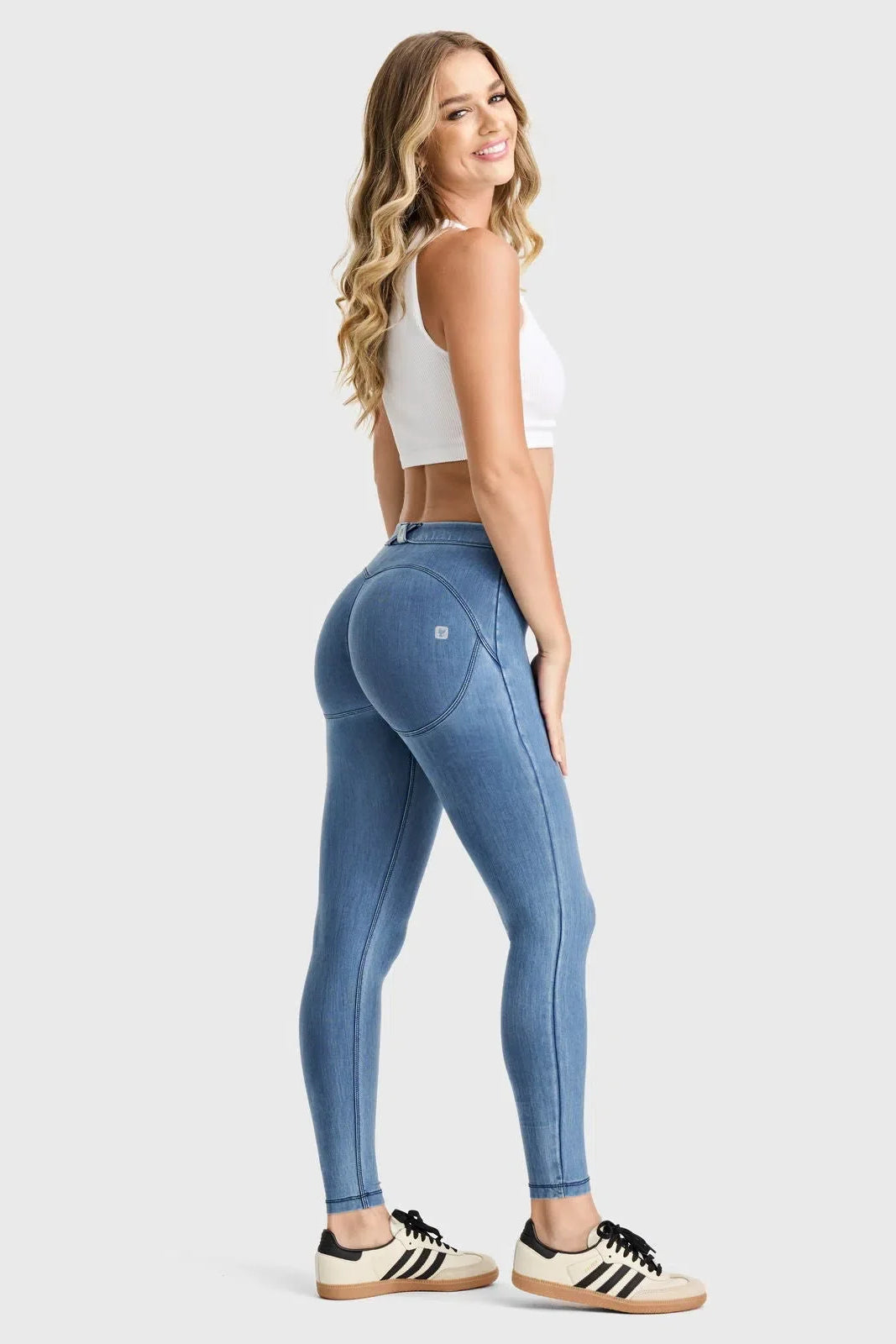 WRUP Core Denim - Mid Rise - Petite Length - Light Blue + Blue Stitching 1