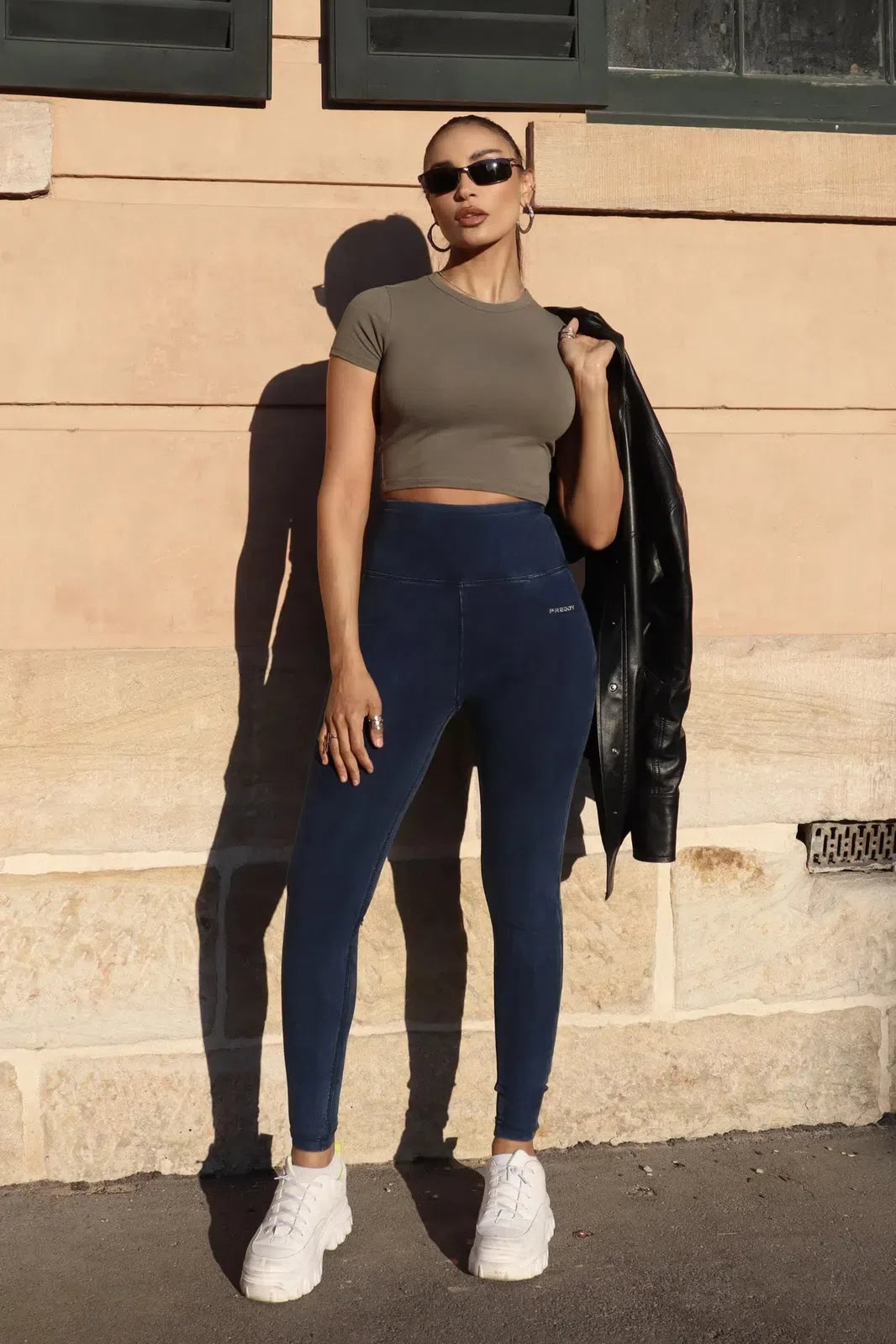 WRUP Core Denim - Super High Waisted - Petite Length - Dark Blue + Blue Stitching 1
