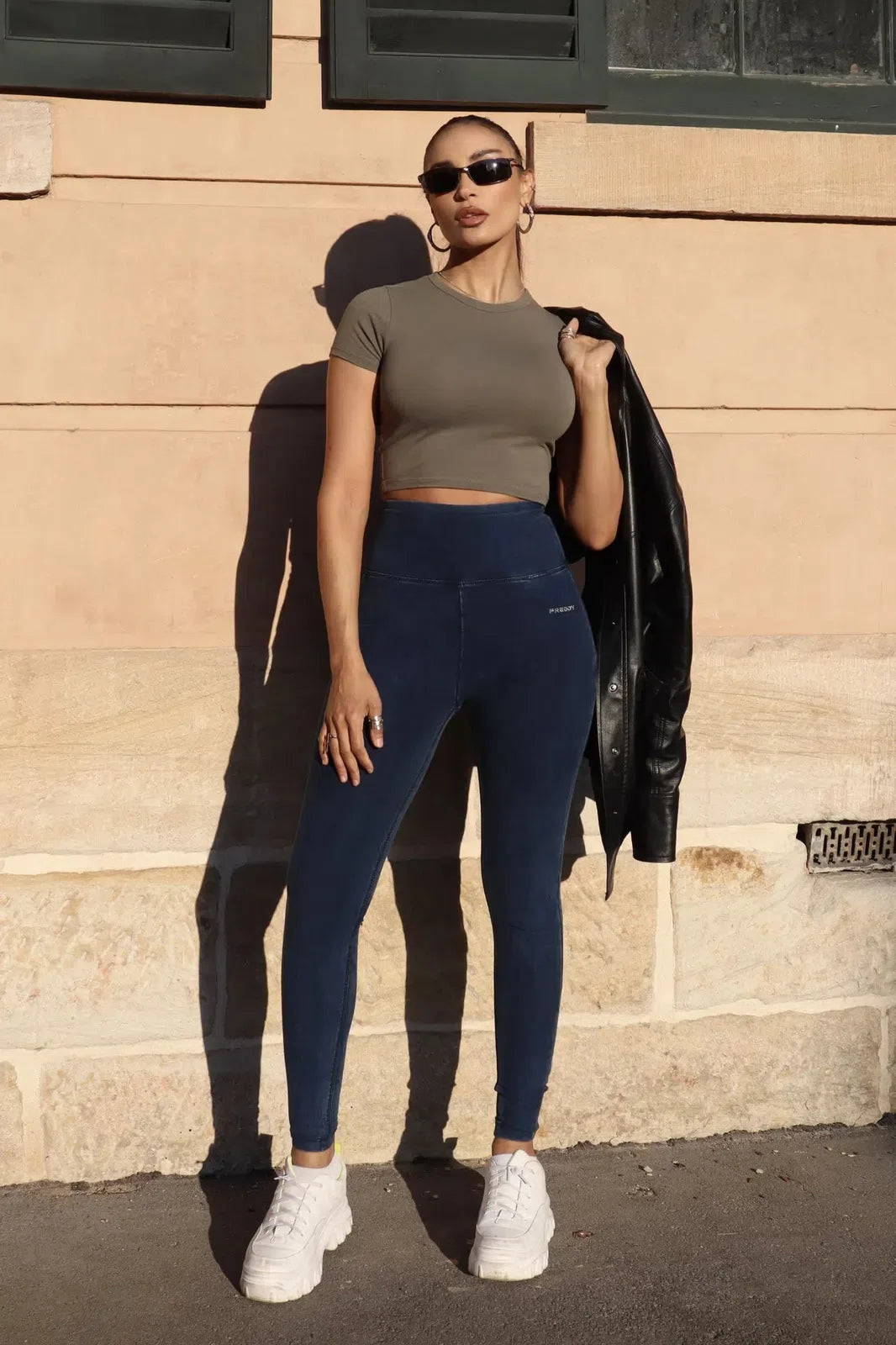 WRUP Core Denim - Super High Waisted - Petite Length - Dark Blue + Blue Stitching 1