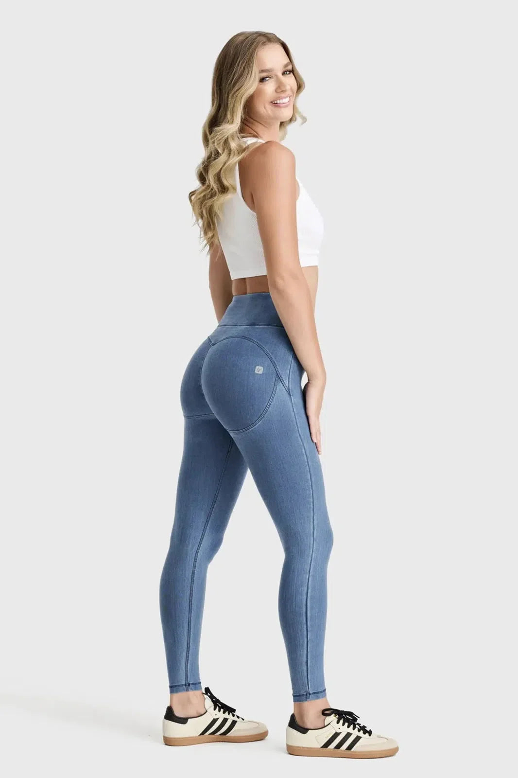 WRUP Core Denim - Super High Waisted - Petite Length - Light Blue + Blue Stitching 3