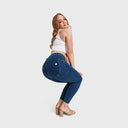 WRUP Curvy Denim - High Waisted - Petite Length - Dark Blue + Yellow Stitching