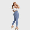 WRUP Curvy Denim - High Waisted - Petite Length - Light Blue + Yellow Stitching