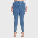 WRUP Curvy Denim - High Waisted - Full Length - Light Blue + Yellow Stitching