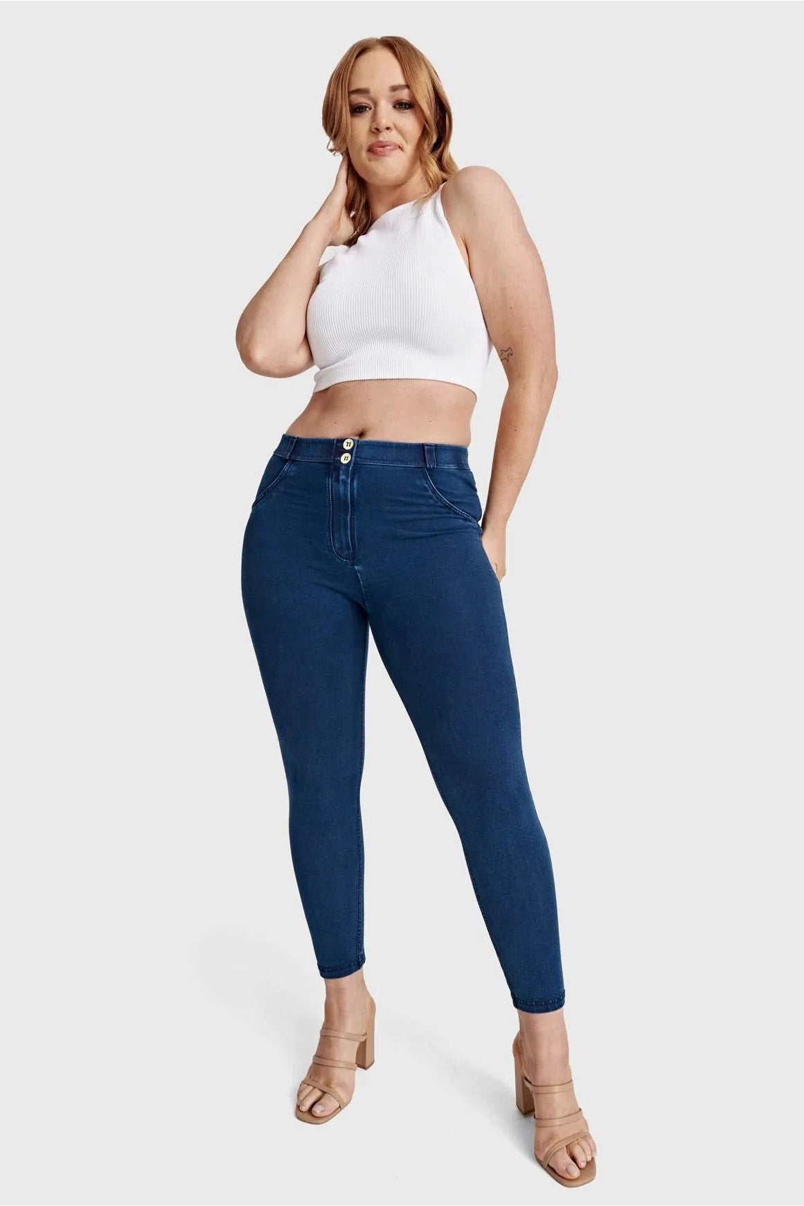 WR.UP® Curvy Denim - Talle alto - Largo pequeño - Azul + Costuras azules 3