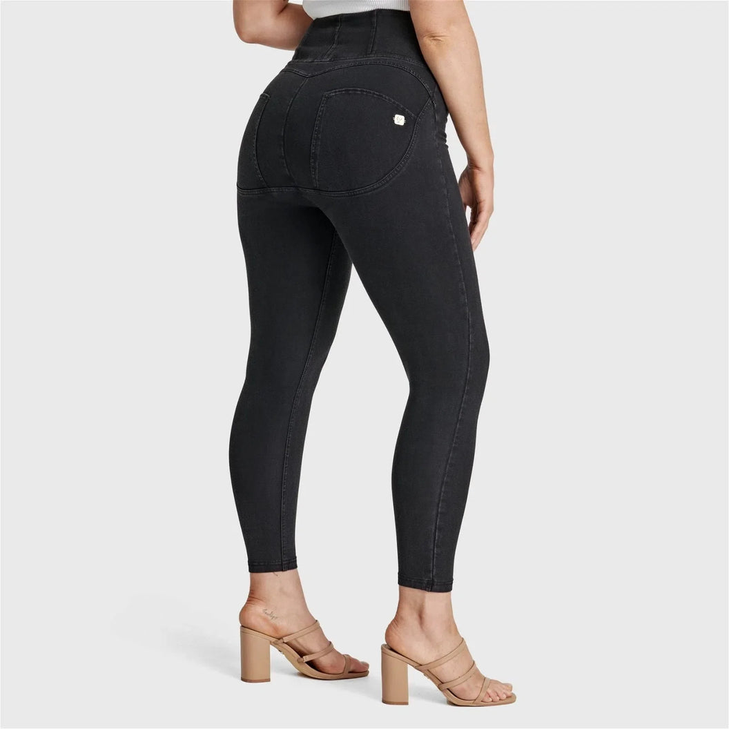 WRUP Curvy Denim - Zip High Waisted - Petite Length - Black + Black Stitching
