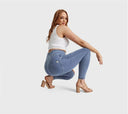 WRUP Curvy Denim - Zip High Waisted - Petite Length - Light Blue + Yellow Stitching