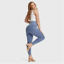 WRUP Curvy Denim - Zip High Waisted - Petite Length - Light Blue + Yellow Stitching