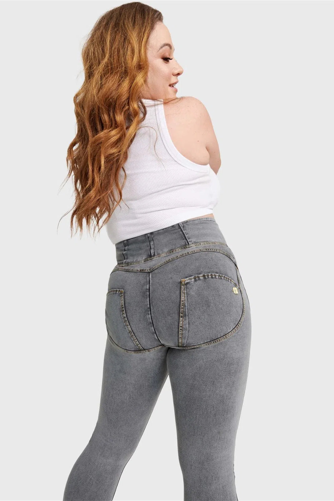 WR.UP® Curvy Denim - Zip High Waisted - Full Length - Gray + Yellow Stitching 2