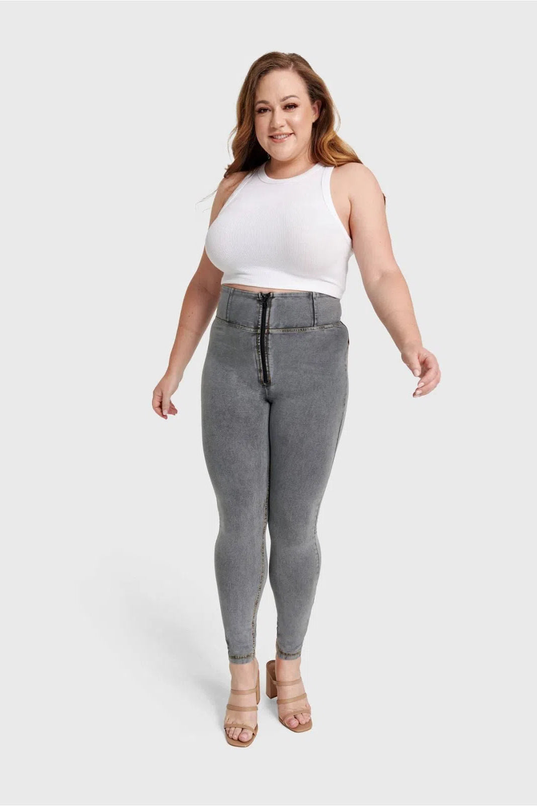 WR.UP® Curvy Denim - Zip High Waisted - Full Length - Gray + Yellow Stitching 3